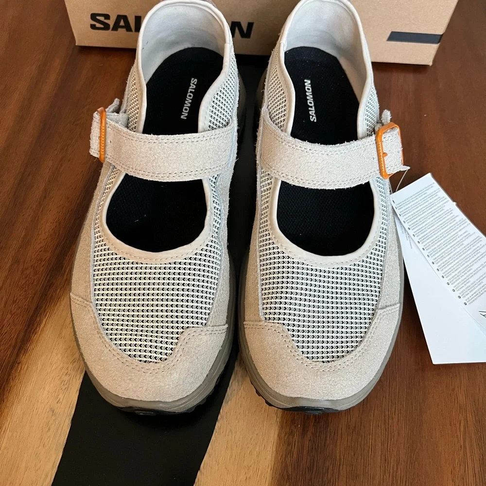 Salomon Men's Beige Suede & Mesh Trail Slip-On Sneakers with Orange Accent
